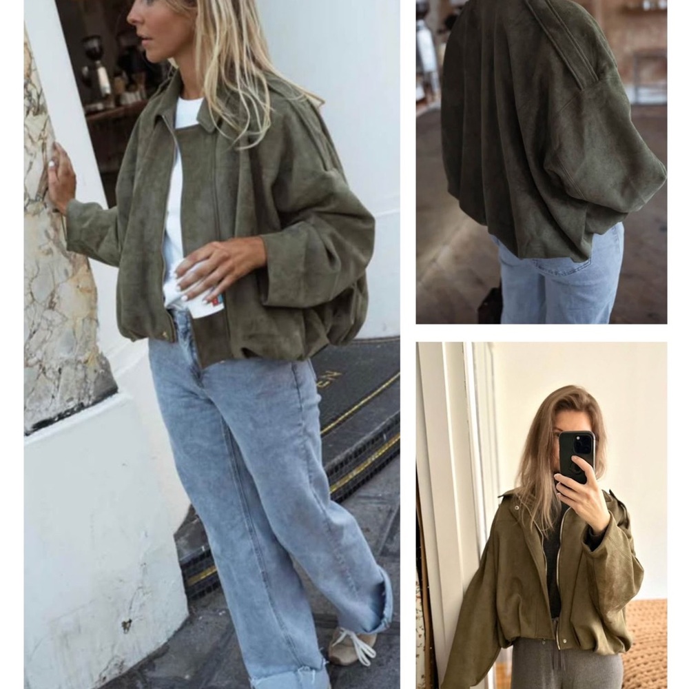 Olive Green Oversized Bomber Jacket - Women